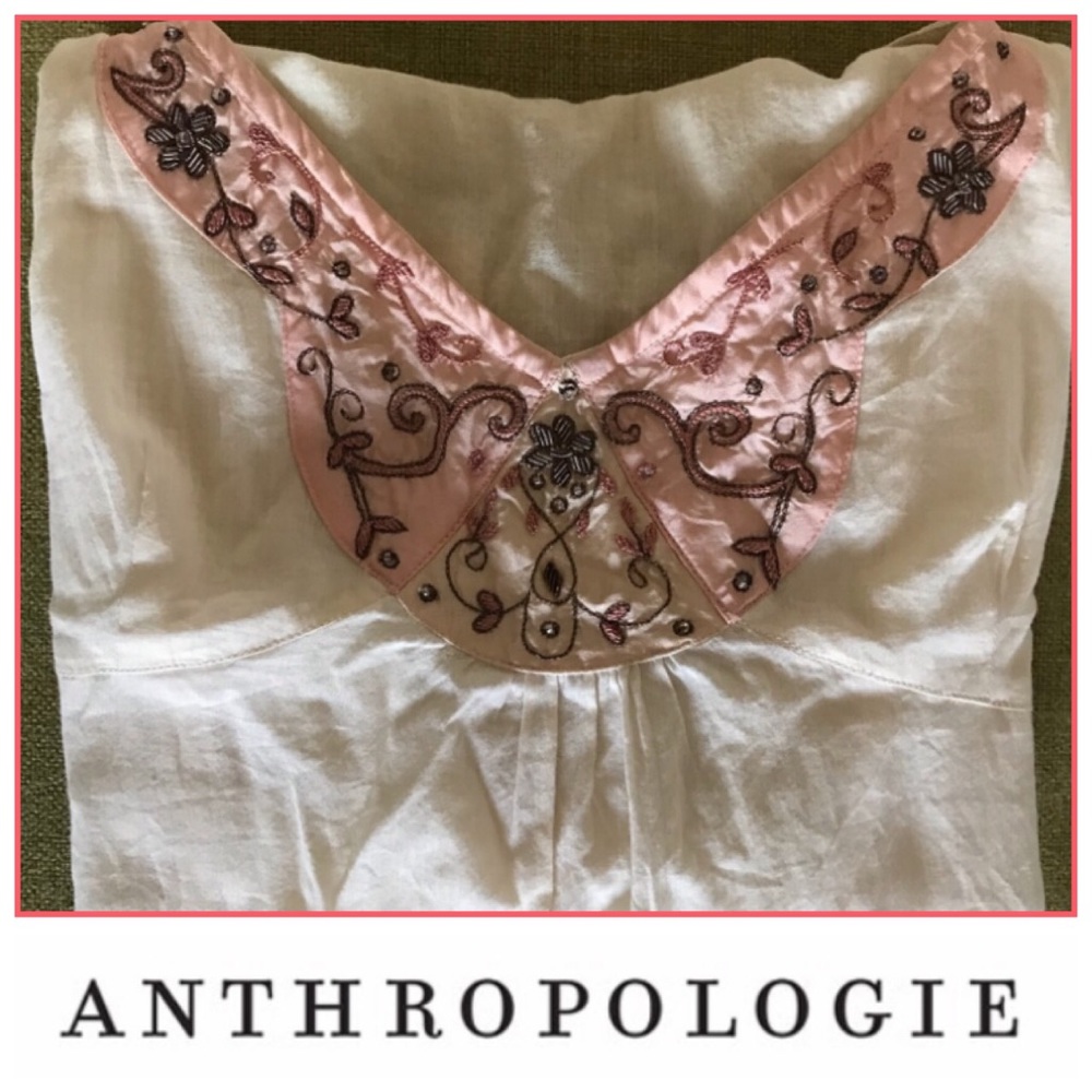 Anthropologie 100% Cotton Off-White Beaded Top